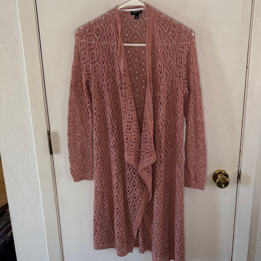 Torrid Size 00 Dusty rose open knit long sleeve open front long cardigan